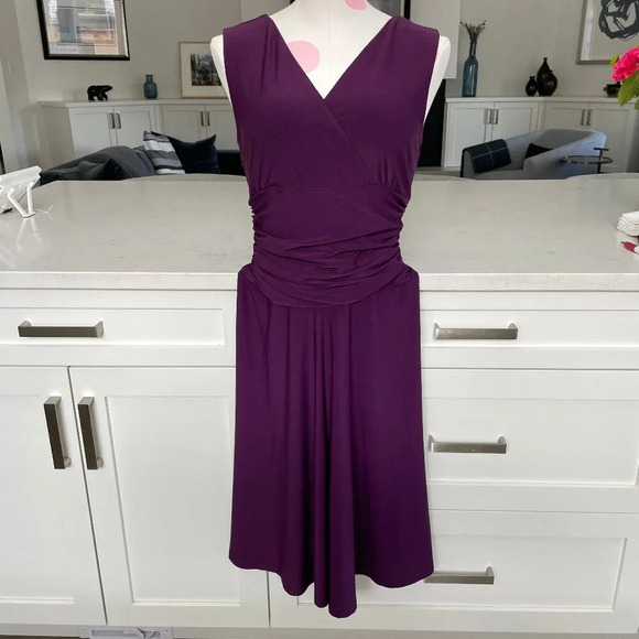 Papillon Vancouver Los Angeles V Neck Faux Wrap Fit & Flare Dress Purple Sz S - Picture 1 of 9